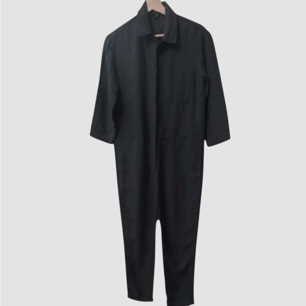 NWOT James Perse Black Linen Viscose Utility Coverall Jumpsuit Sz 1 Minimalist